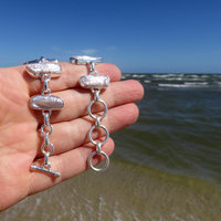 Biwa Pearl Bracelet, Adjustable, 925 Sterling Silver