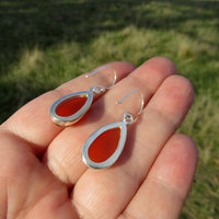 Carnelian Earrings, Orange Teardrop Gemstone, 925 Sterling Silver