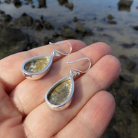 Ocean Jasper Earrings, Orbicular Teardrop Cabochon, 925 Sterling Silver
