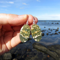 Ocean Jasper Earrings, Orbicular Oval Cabochon, 925 Sterling Silver