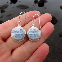Scheelite Crystal Earrings, Blue Round Cabochon, 925 Sterling Silver