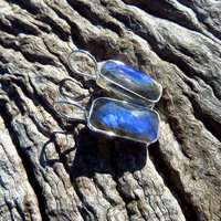 Labradorite Earrings, Blue Faceted Oblong Cabochon, 925 Sterling Silver