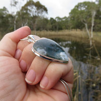 Moss Agate Pendant, White Inclusions Gemstone, 925 Sterling Silver