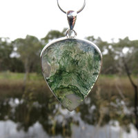 Moss Agate Pendant, White Inclusions Gemstone, 925 Sterling Silver