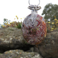 Crazy Lace Agate Pendant, Large Oval Cabochon, 925 Sterling Silver