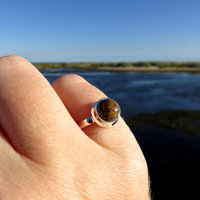Ocean Jasper Ring Size 6, Brown Round Cabochon, 925 Sterling Silver