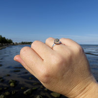 Ocean Jasper Ring Size 7, Grey Round Cabochon, 925 Sterling Silver
