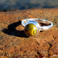 Ocean Jasper Ring Size 7, Orbicular Round Cabochon, 925 Sterling Silver