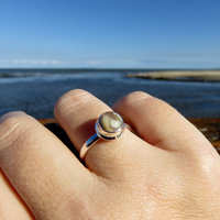 Ocean Jasper Ring Size 8, Cream Round Cabochon, 925 Sterling Silver