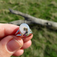 Dendritic Agate Ring Size 6.5, Oval Gemstone Cabochon, 925 Sterling Silver