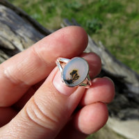 Dendritic Agate Ring Size 6.5, Oval Gemstone Cabochon, 925 Sterling Silver