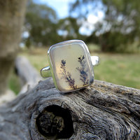 Dendritic Agate Ring Size 8, Scenic Oblong Gemstone, 925 Sterling Silver
