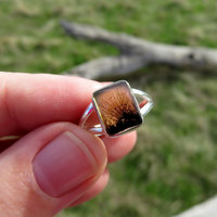Dendritic Agate Ring Size 8, Scenic Rectangle Cabochon, 925 Sterling Silver 