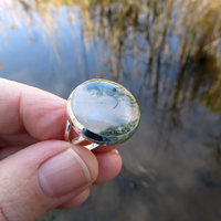 Moss Agate Ring Size 7, Round Cabochon, 925 Sterling Silver 