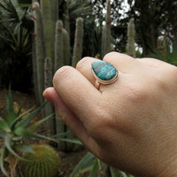 Chrysocolla Malachite Ring Size 8, Teardrop Gemstone, 925 Sterling Silver 