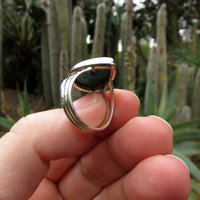 Malachite Chrysocolla Ring Size 9, Large Teardrop Cachochon, 925 Sterling Silver 