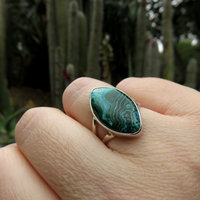 Malachite Chrysocolla Ring Size 7, Marquise Gemstone, 925 Sterling Silver 