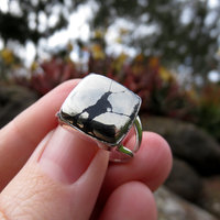 Apache Healers Gold Ring Size 9, Pyrite Square Cabochon, 925 Sterling Silver