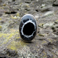 Septarian Ring Size 8.5, Dragonstone Fossil Cabochon, 925 Sterling Silver