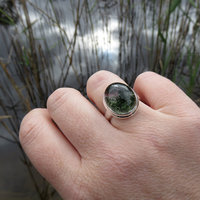 Lodolite Ring Size 7.5, Garden Quartz Cabochon, 925 Sterling Silver