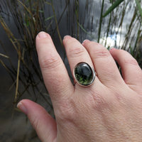 Lodolite Ring Size 8.5, Garden Quartz Cabochon, 925 Sterling Silver
