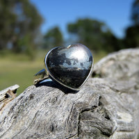 Apache Gold Ring Size 9, Pyrite Heart Cabochon, 925 Sterling Silver