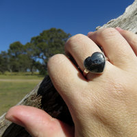 Apache Gold Ring Size 9, Pyrite Heart Cabochon, 925 Sterling Silver