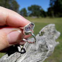 Herkimer Diamond Ring Size 9 S 60 Hammered 925 Sterling Silver