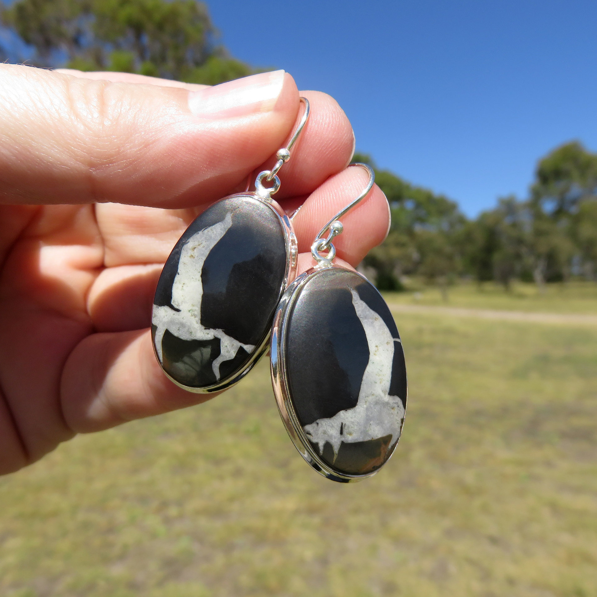 Septarian Earrings Dragonstone Oval Horse Cabochon 925 Sterling Silver 