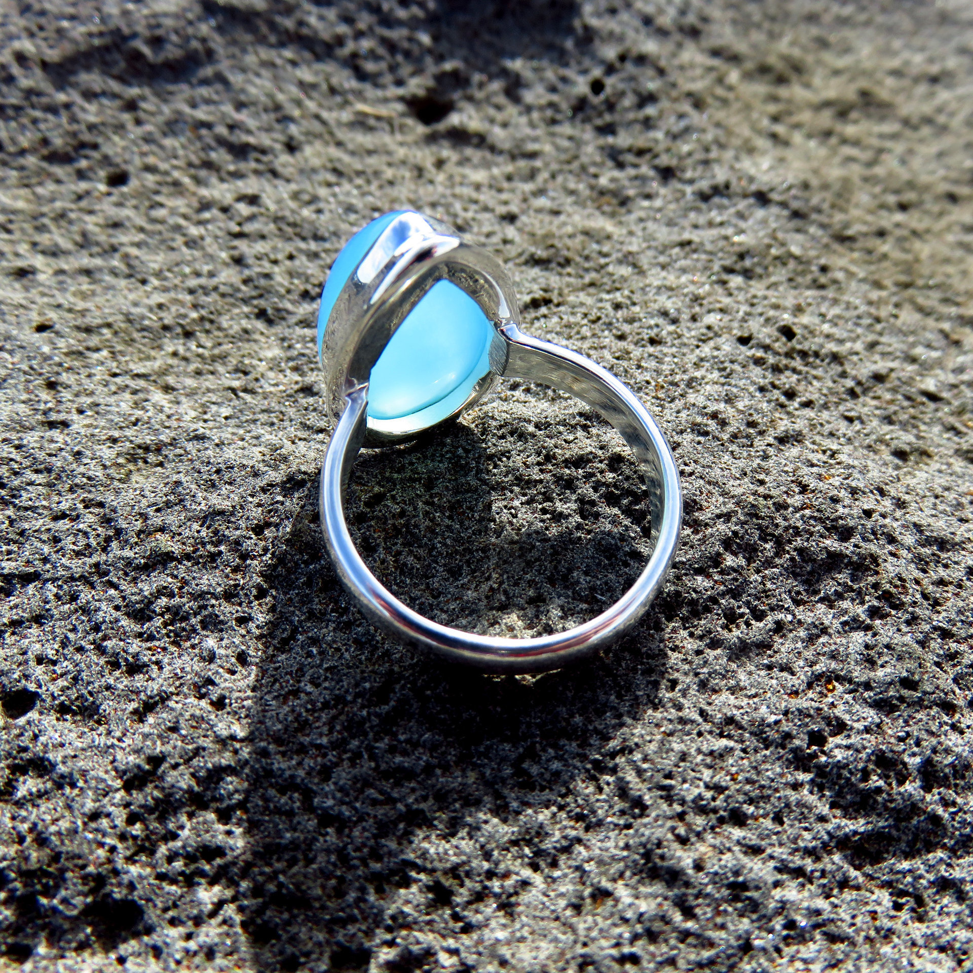 Chalcedony Ring Size 7, Blue Teardrop Gemstone, 925 Sterling Silver