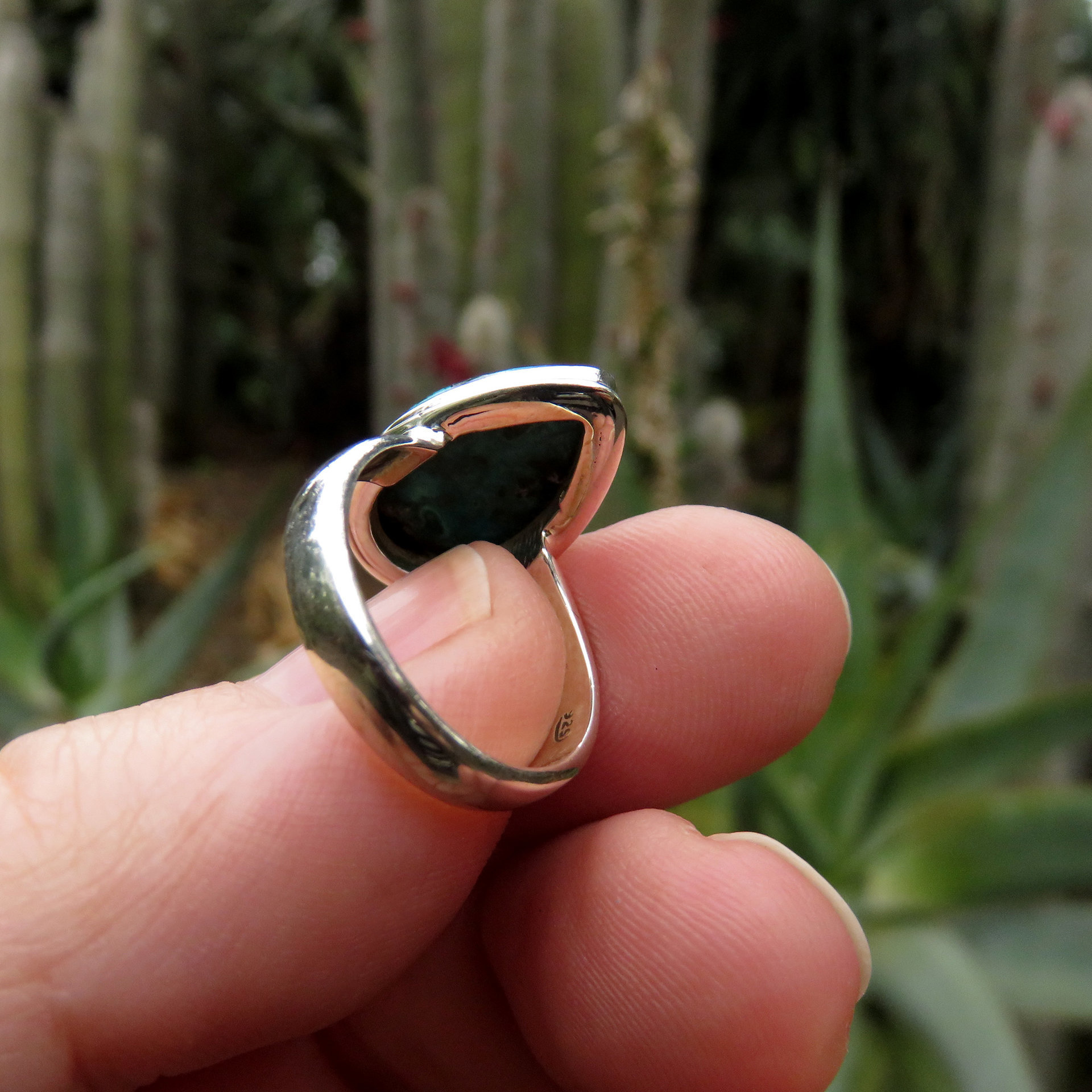 Malachite Chrysocolla Ring Size 6, Teardrop Gemstone, 925 Sterling Silver 
