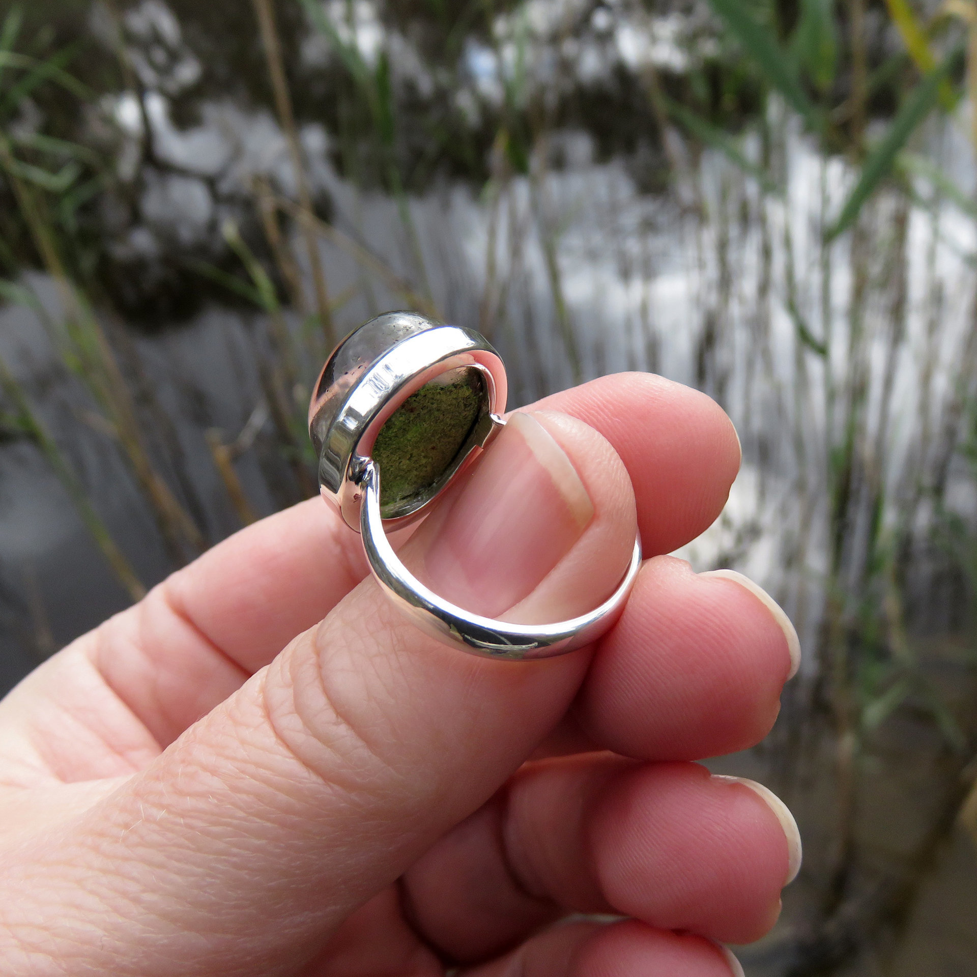 Lodolite Ring Size 8.5, Garden Quartz Cabochon, 925 Sterling Silver