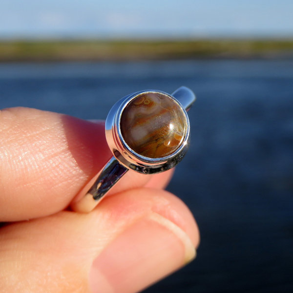 Ocean Jasper Ring Size 8, Small Brown Gemstone, 925 Sterling Silver