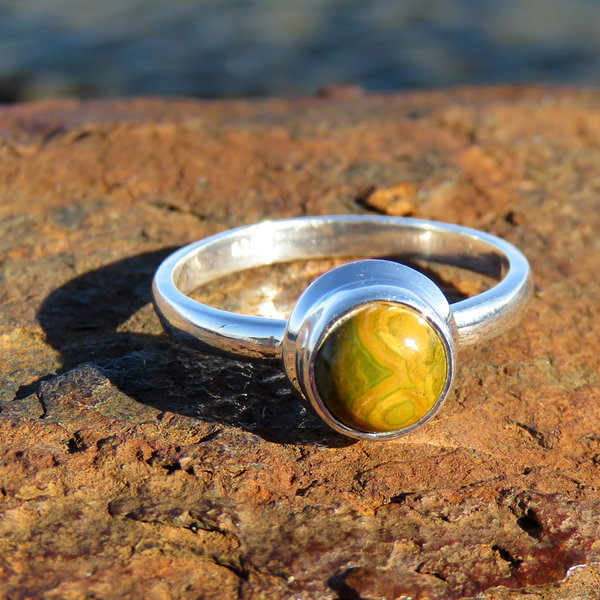 Ocean Jasper Ring Size 9, Small Orbicular Gemstone, 925 Sterling Silver
