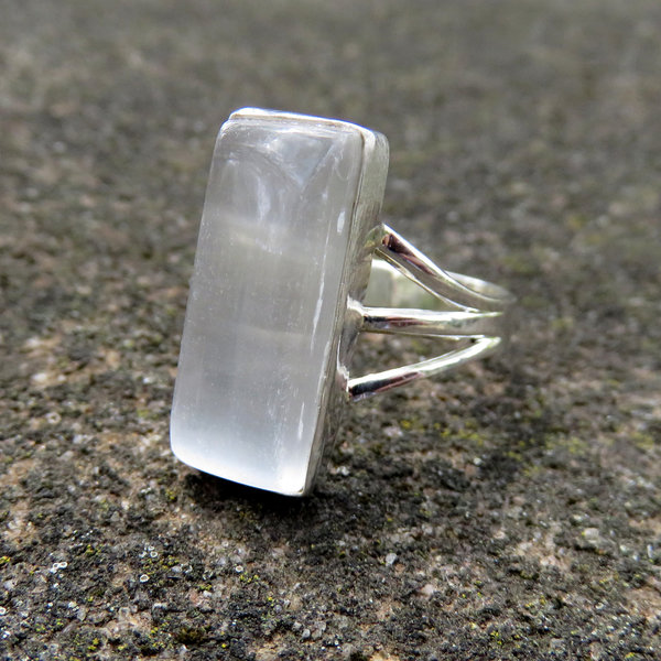 Selenite Ring Size 9 S 60 White Crystal 925 Sterling Silver